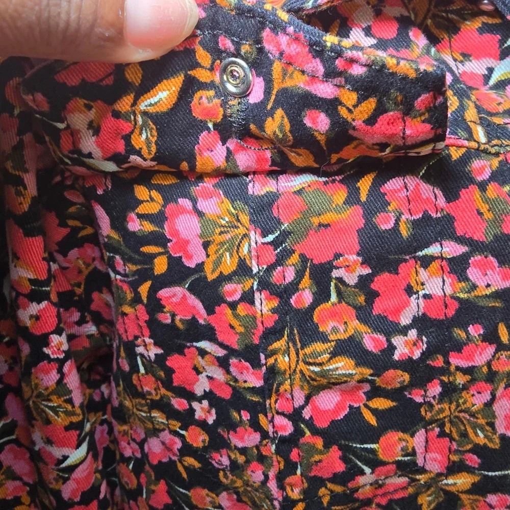 Social Standard by Sanctuary Girls Floral Denim Jacket Pink Orange Black Size 8